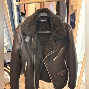 Zara Black Leather Shearling Jacket